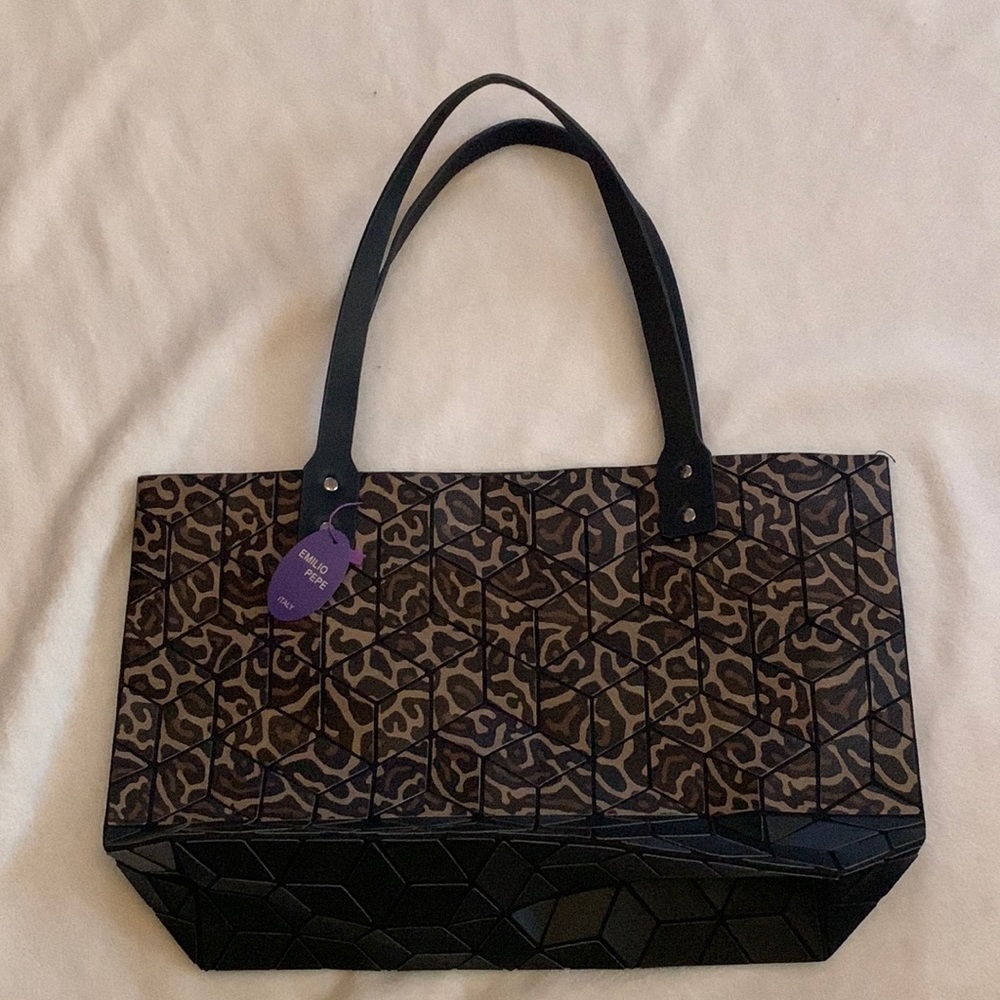 Emilio Pepe GEO METRIC Italy DESIGN TRENDY TOTE HANDBAG Osfa Cheetah Black